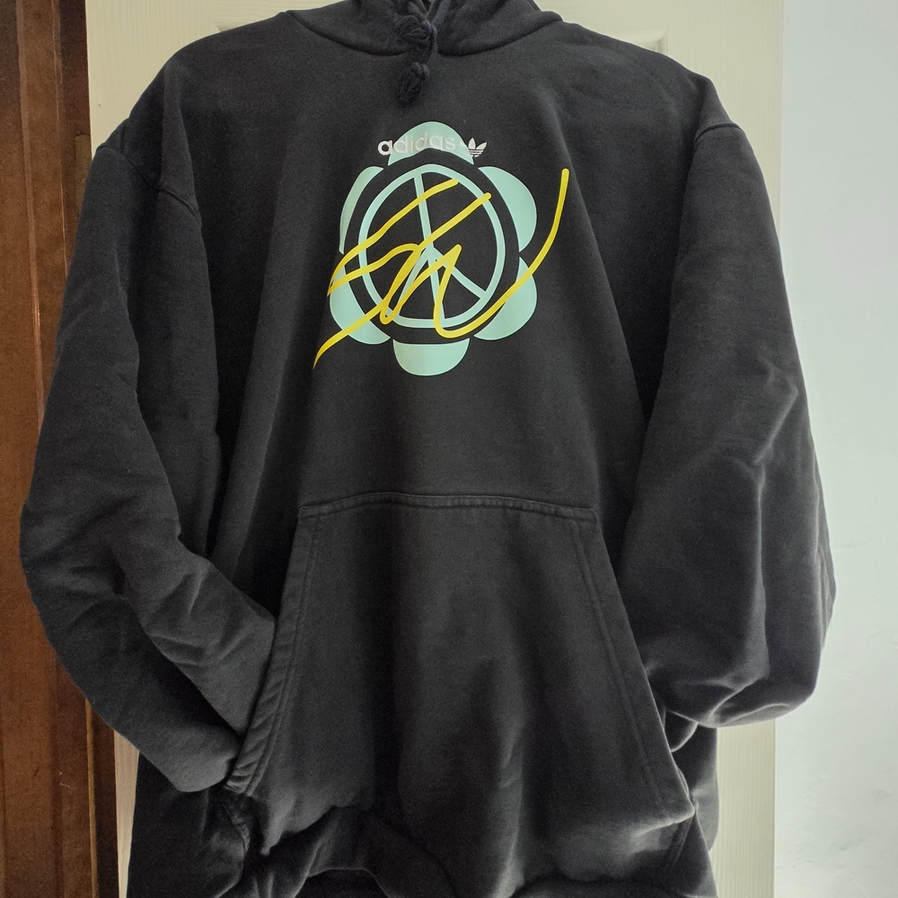 adidas Black Hoodie with Mint and Yellow Graphic Swirl